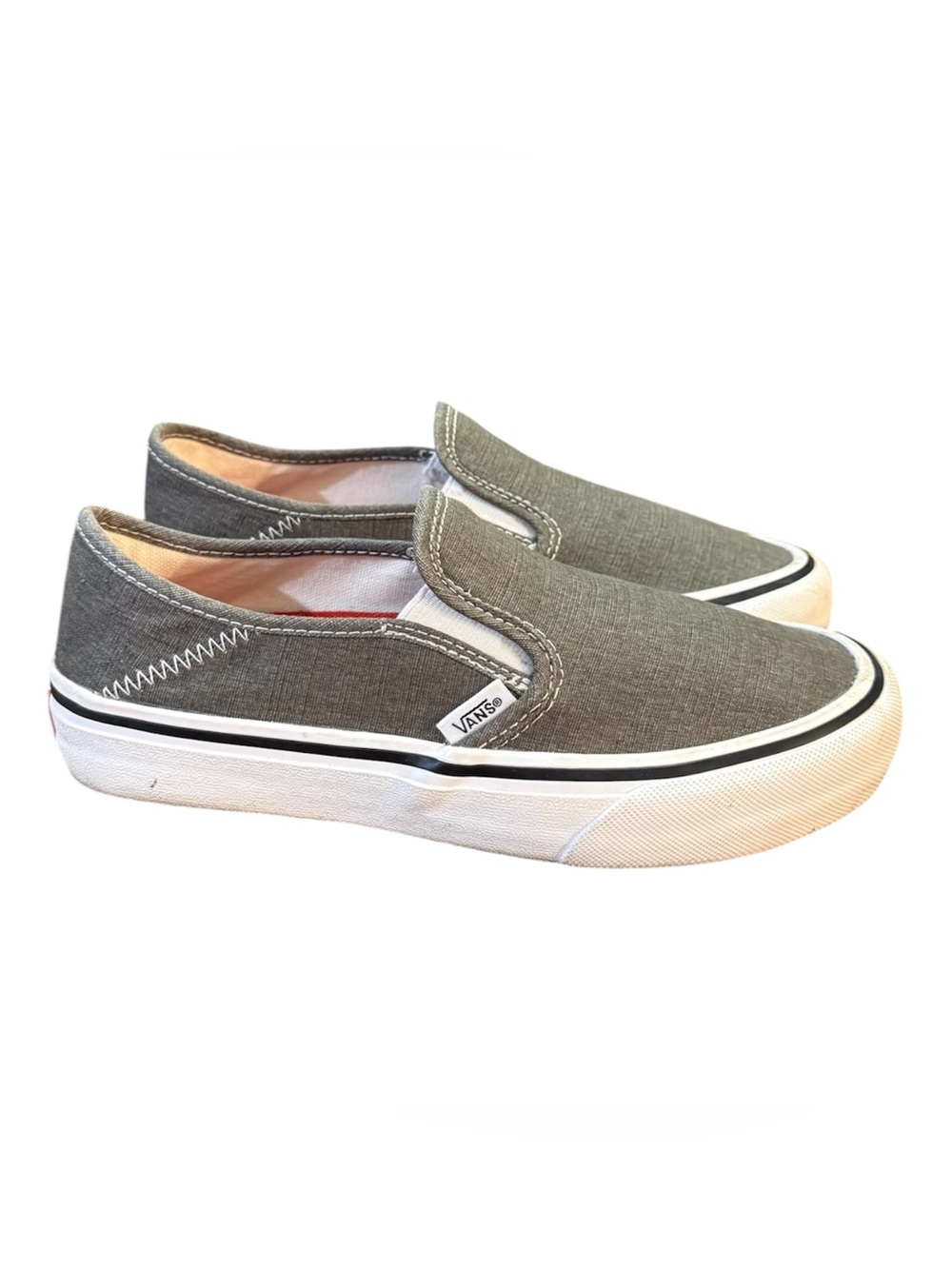 Vans Asher Slip-On Skate Shoes Gray Canvas Zig-Zag Stitch Women’s Size 6.5